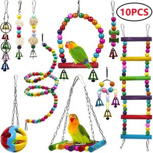 TX Store - Vogelspeelgoed 10-delig - Set met ladder, bal, kralen, belletjes etc. - Voor parkiet, papegaai, valkparkiet etc. - Kleurrijk - Verrijking