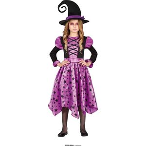 Guirca - Heks & Spider Lady & Voodoo & Duistere Religie Kostuum - Heksje Sterre Purple - Meisje - Paars, Zwart - 10 - 12 jaar - Halloween - Verkleedkleding