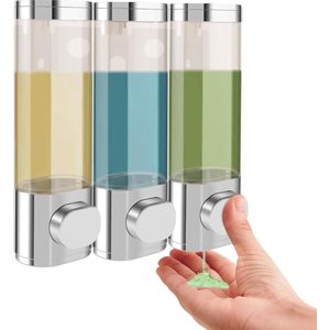 Zeepdispenser, wandmontage, zonder boren, handmatige zeepdispenser met één kop, handzeepdispenser, douchegeldispenser voor keuken, toilet voor douchegel, shampoo, zeep (3 x 300 ml)