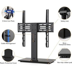 TV-standaard universeel voor 27-32 43 50 55 inch TV, 8 hoogte verstelbaar Tafel TV stand mount voor vlakke & gebogen LCD LED OLED TV, Tafelblad voet Max VESA 400x400mm 40kg
