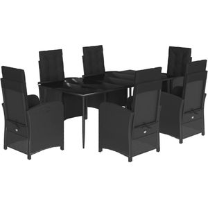 vidaXL - 7-delige - Tuinset - met - kussens - poly - rattan - zwart