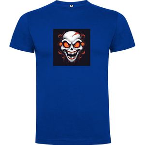 Kobalt Blauw T-Shirt met “ Kleurrijke Halloween Spooky Face “ Print Full Color Maat L