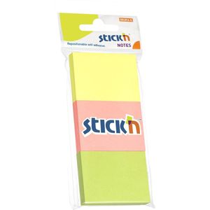 Stick'n kleine sticky notes blister - 38x51mm, neon geel/roze/groen, 3x 100 memoblaadjes