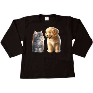 T-shirt lange mouwen - Hondje en Poesje - Maat 86