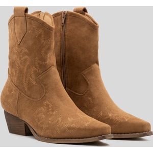 SmileFavorites® Dames Cowboylaarzen met Hak Kort - Camel - Suedine - Maat 37