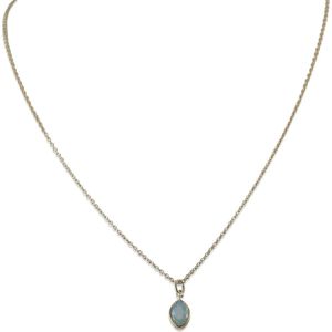 New Bling 9NB-0858 Zilveren Ketting met Hangertje - Dames - Chrysophrase Bluish Stone - Ovaal - 8,0 x 6,5 mm - Ankerschakel - 1,3 mm Dik - 40 + 2,5 + 2,5 cm - Zilver - Gold Plated (Verguld/Goud op Zilver)