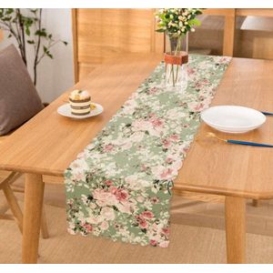 Bedrukt Velvet textiel Tafelloper 45x220 - Pastel roze bloemen - Runner - De Groen Home