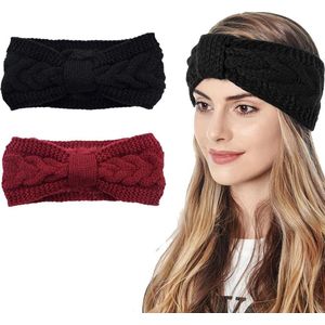 Set van 2 pluche fleece winter hoofdbanden met elastische band voor dames en meisjes