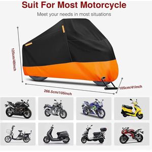 Motorhoes voor buiten Motorfietsgarage Motorhoes voor motorfietsen Buiten scooterhoes Winterbestendig 210D Oxford-stof Zon- en waterdicht 4 reflecterende strips Slotgaten ( XXL: 245 x 105 x 125 cm )
