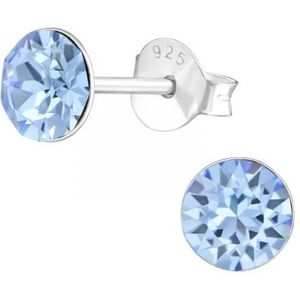 Zilveren oorknop, Swarovski kristal Aqua (8mm)