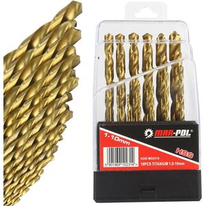 HSS Titanium Metaalboren spiraalboor set 19 delig maat 1.0 t/m 10mm