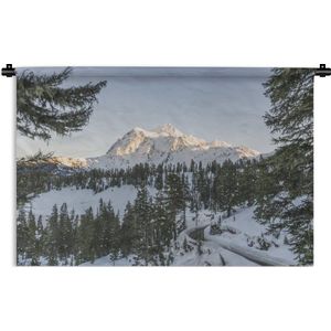 Wandkleed Kerst - Een bergweg met uitzicht op het Amerikaanse landschap tijdens kerst Wandkleed katoen 60x40 cm - Wandtapijt met foto
