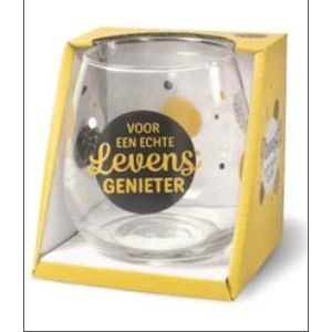 Wijnglas - Waterglas - Voor een echte levensgenieter - In cadeauverpakking met gekleurd lint