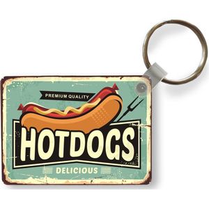 Sleutelhanger - Hotdog - Vintage - Illustratie - Uitdeelcadeautjes - Plastic