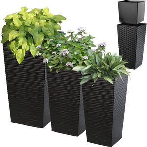 Set van 3 Weerbestendige Bloempotten voor Binnen en Buiten – Kunststof Plantenbakken met Minimale Vormgeving
