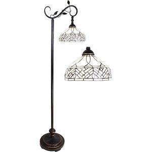 HAES DECO - Tiffany Vloerlamp 152 cm Bruin Beige Glas Staande Lamp Glas in Lood Tiffany Lamp