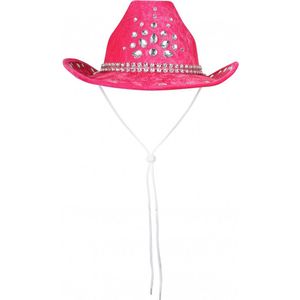 KIMU Cowboyhoed Roze Steentjes - Cowboy Hoed Diamanten Leatherlook - Toppers Foute Party Dames Heren Fout Festival