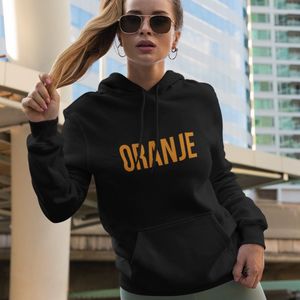 Zwarte Koningsdag Hoodie Met Tekst Oranje In Oranje - Maat M - Uniseks Pasvorm - Oranje Feestkleding