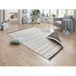 Flycarpets Omkeerbaar Vloerkleed - Binnen & Buitenkleed Kuba- Zwart / Creme - 80x350 cm