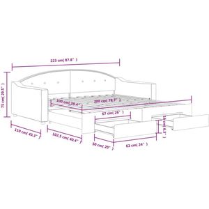 vidaXL Slaapbank met lades 100x200 cm - Zwart Slaapbank - 2-in-1 Bank - Slaapbanken - Onderschuifbed - Boxspring