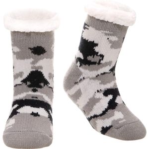 JAXY - Huissokken Dames - Verwarmde Sokken - Anti Slip Sokken - Huissokken - Bedsokken - Warme Sokken - Kerstcadeau Voor Vrouwen - Thermosokken - Dikke Sokken - Fluffy Sokken - Kerstsokken Dames en Heren - Maat 24-27 - Camo Lichtgrijs