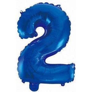 Folie Ballon Cijfer 2 Blauw 41cm met rietje