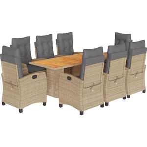 vidaXL - 9-delige - Tuinset - met - kussens - poly - rattan - gemengd - beige