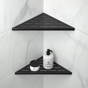 Douchehoekplank 254 mm matzwart 304 roestvrij staal verzonken hoekplank badkamer doucheplank voor tegelwand zonder boren, 2 stuks