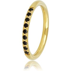 Fijne aanschuifring goud met zwarte steentjes - Smalle en fijne ring met zwarte zirkonia steentjes - Met luxe cadeauverpakking