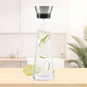 Waterkaraf - 1.2 Liter - Met RVS Filter - Waterkaraf van Glas - Drinkfles - Water Karaf - 10 x 10 x 34 Cm.