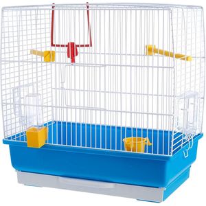 Parkietenkooi Rechthoekige kooi voor kleine exotische vogels en kanaries - Vogelkooi draaiende voederbakken - Stevig gelakt metaal - Wit blauw plastic bodem - 39 x 25 h 41 cm S