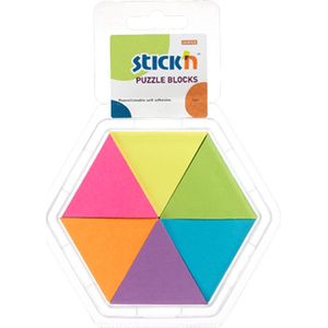 Stick'n Puzzel memoblok - 43x50mm, neon assorti 6 kleuren, 6x150 vel