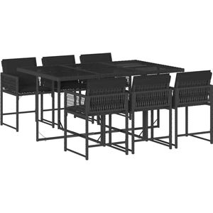 vidaXL - 7-delige - Tuinset - met - kussens - poly - rattan - zwart