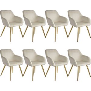 tectake® - set van 8 Stoelen Marilyn fluweellook - creme/goud - 404904