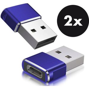 Set van 2 - USB C naar USB Adapter - USB-C naar USB convertor - opzetstuk - office - USB 3.1 to USB C HUB - pc - laptop - USB C naar USB A female - telefoon - adapter - Blauw