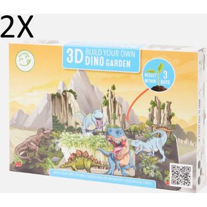 2X stuks Kweekset voor kinderen - Dinopark - incl. 3D puzzel - Tuinkers - Planten zijn eetbaar