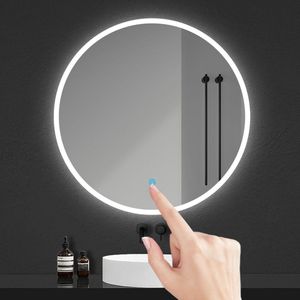 LED Ronde Badkamerspiegel - Diameter 60cm - Randloze Smalle Rondom Licht Baan - Enkele Touch Sensor Schakelaar - Wit