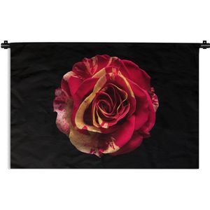 Wandkleed Bloemen op een zwarte achtergrond - Rode roos op zwarte achtergrond Wandkleed katoen 60x40 cm - Wandtapijt met foto