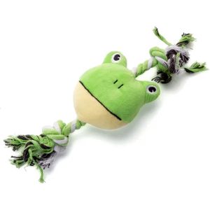 Nobleza Hondenknuffel met touw en piep - Honden speelgoed - Honden piepspeelgoed - Hondenknuffel - Hondentouw - Flostouw hond - Trektouw hond - Honden piepspeelgoed met touw - Groene kikker