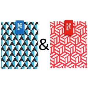 Boc'n'Roll Foodwrap herbruikbaar Boterhamzakje - Tiles Blue en Red