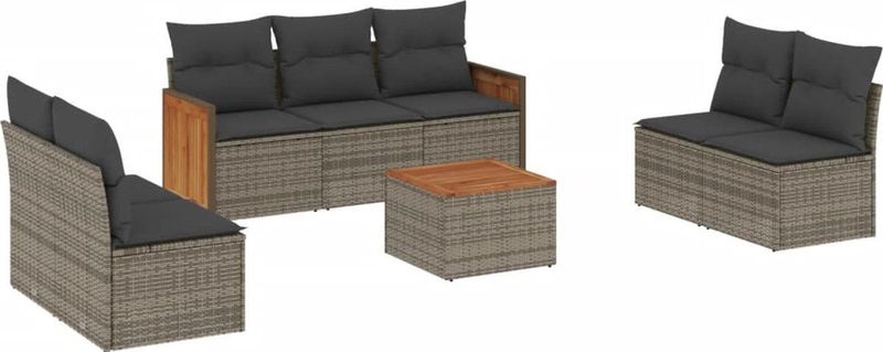 vidaXL - 8-delige - Loungeset - met - kussens - poly - rattan - grijs