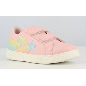 Meisjes sneakers - lage zomer schoenen - roze met regenboog sterren - klittenband sluiting - maat 35