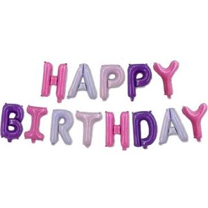 Happy Birthday Ballonnen - Roze&Paars - 40cm p.s. - Folie Ballon - Verjaardag - Feest - Gefeliciteerd - Versiering - Ballonnen - Helium ballon - Slinger - Set