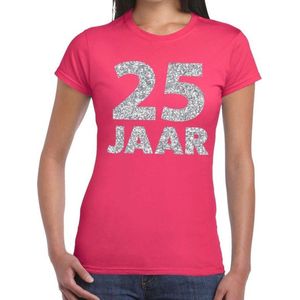 25 jaar zilver glitter verjaardag t-shirt roze dames - verjaardag / jubileum shirts XXL
