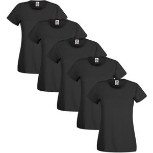 5x Fruit of the Loom Dames T-shirt ronde hals katoen Zwart S