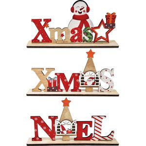 Set van 3 Merry Christmas Letters Tafeldecoratie met Houten Standaard voor Kerst - Decoratief voor Thuis, Kantoor, Tafel, Open Haard of Schoorsteenmantel