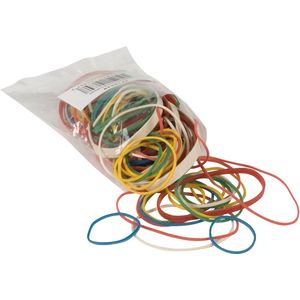 Q-CONNECT elastieken, breedte 1,5 mm, verschillende lengtes, 25 g, geassorteerde kleuren 25 stuks