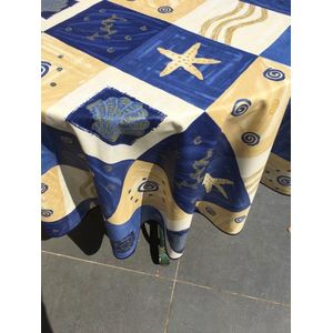 Stof bedrukt gecoat Tafellaken - Tafelzeil - Tafelkleed - Rond 160 cm - Blauw