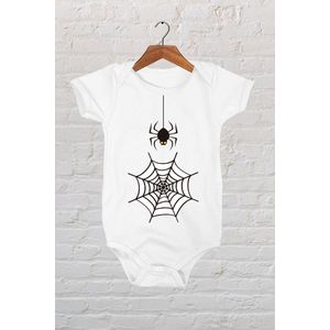 Hospitrix Baby Rompertje met Print Halloween Spin | 86 maat | 12-18 maanden |  Korte Mouw | Cadeau voor Zwangerschap | Bekendmaking | Aankondiging | Halloween kostuum Baby