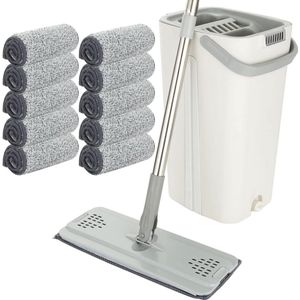 NORDIVAR® - Ultra-efficiënte Mop en Emmer Set met 10 Herbruikbare Microvezel Pads voor Tegels, Marmer en Hardhout -